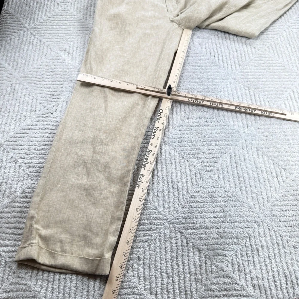 Jos A Bank Linen Trousers Mens 33x32 Tan Traveler Pants Old Money Resort VTG 90s